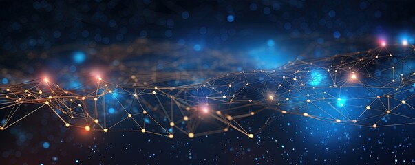 Concept of AI technology, Motion of digital data flow. Communication and technology network concept map with moving lines and dots.