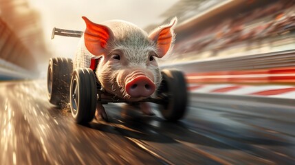 Pig Racing A Hyper-Detailed Digital Art - obrazy, fototapety, plakaty