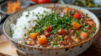 Curry and rice, traditional Japanese rice bowl.