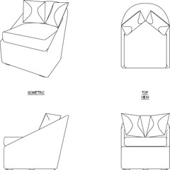 Vector sketch illustration of the design of a relaxing armchair sofa for the family room and living room