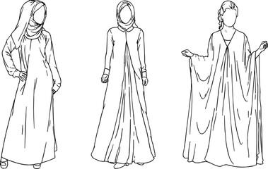 Fototapeta premium Vector sketch illustration of the design of a Muslim woman who is a religious leader wearing a robe for activities