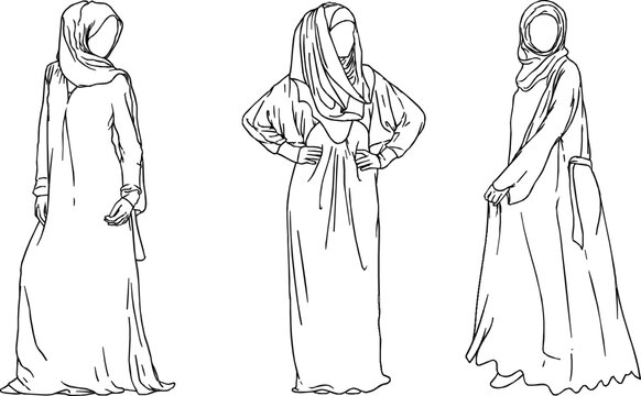Vector sketch illustration of the design of a Muslim woman who is a religious leader wearing a robe for activities