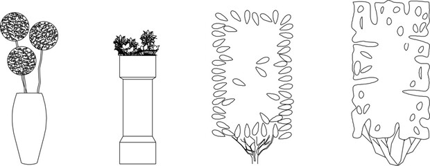 Vector sketch illustration design drawing of Artificial Exterior Plants in a city park full of flowers