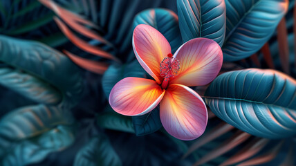 colorful flower on dark tropical foliage nature background.generative ai - obrazy, fototapety, plakaty