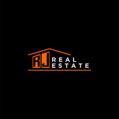 RJ letter roof shape logo for real estate with house icon design