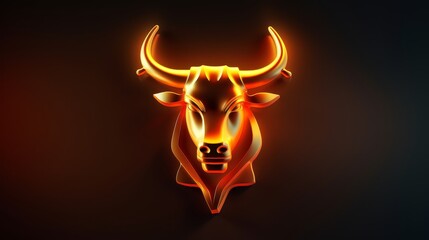 Neon red bull head animal art concept on dark background with copy space, creative banner design