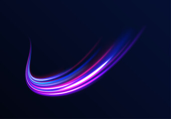 Abstract background in blue and purple neon glow colors. Vector blue glowing lines air flow effect. Speed connection background.	