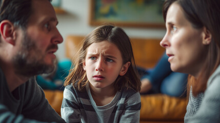 A child was frightened by the quarrel between parents - obrazy, fototapety, plakaty