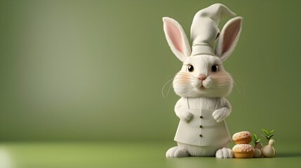 Cute Bunny Rabbit in Chef Costume with Mushrooms for Christmas Holiday Image