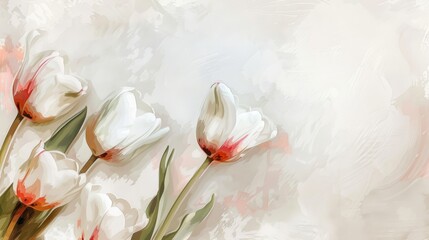 Watercolor Painting of Tulips on the Corners and Margins - White Tulips with Pink Inlays and Pointed Tips - Big Brushstrokes Impressionist Style Tulips Wallpaper created with Generative AI Technology