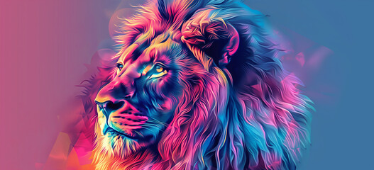 Vibrant Neon Lion Portrait
