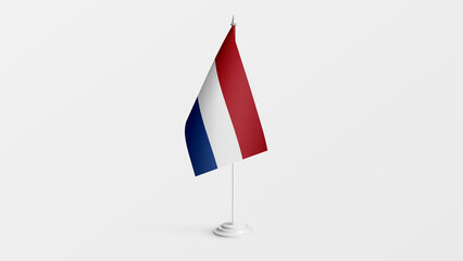 Netherlands national flag on stick isolated on white background. Realistic flag illustration.