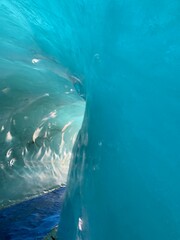 Ice cave on the Mer de Glace glacier, in the Chamonix Mont Blanc massif, Alps, France