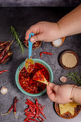 salsa macha y salsa tarasca con sus ingredientes  - obrazy, fototapety, plakaty