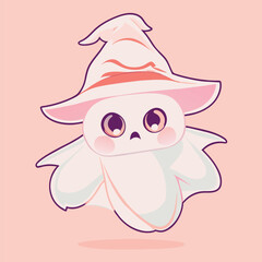 scary ghost magic witch character design illustration, sticker, clean white background, t-shirt design, graffiti, vibrant, vector illustration kawaii