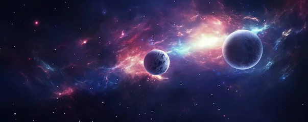 Tuinposter illustration of a planet in space with stars and planet © Влада Яковенко