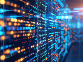 Abstract computer programming and cyber circuits. Big data server and information technology for software coding.