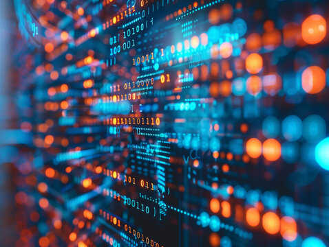 Abstract computer programming and cyber circuits. Big data server and information technology for software coding.