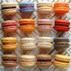 Colorful Delight: Vibrant Macarons Arranged in Bold Vertical Stripes, a Feast for the Eyes and Palate