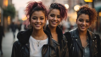 Young punk women smilling in the city