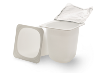 Empty plastic yogurt pots