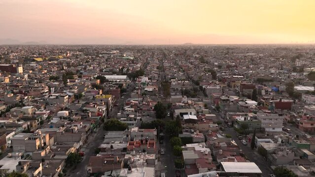 Dusk Over Ecatepec, Metropolitan Area Aerial View. CDMX