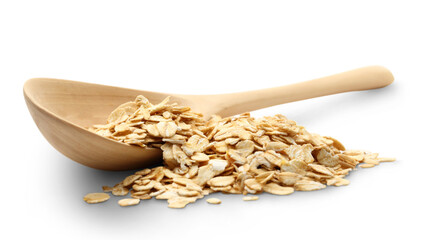Heap of rolled oats with wooden spoon - 750696907