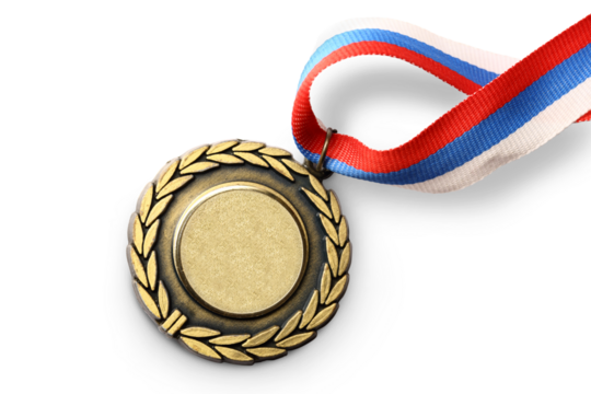 Metal medal with tricolor ribbon