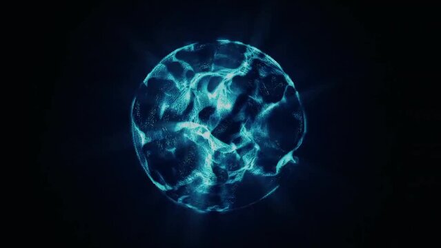 Blue blurred particles circling animation background 