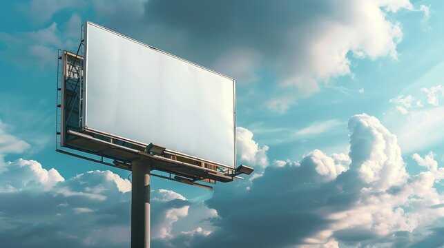 Advertising Billboard. Blank Exterior Sign against a Cloudy Sky. Mockup Template