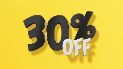 Up to 30% off sale on yellow background. Sale 30 percent on black background discount sign.