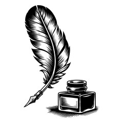 Silhouette of pen and inkwell, vector illustration.