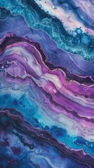 Selbstklebende Fototapete Kristalle Geology Wallpaper with Curved Stone Passages. Eroded Rock with Purple and Blue Hues