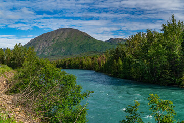 Obraz premium Alaska mountains, glacier, forest, view of Homer spit