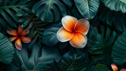 colorful flower on dark tropical foliage nature background.generative ai