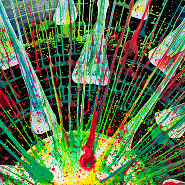 Abstract Art of Splattered Green, Yellow and Red Acrylic Paint