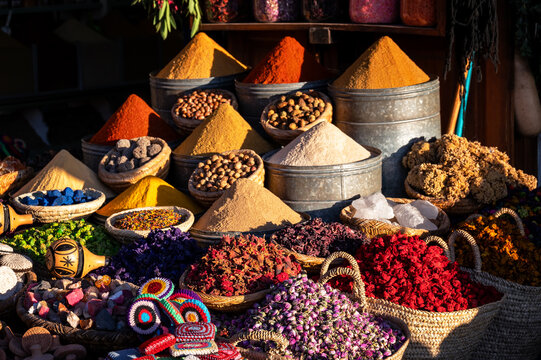 Delicious looking spices in a market in Marrakesh, Morocco