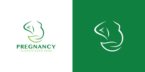 Creative Pregnancy Nature Logo. Woman Carrying Baby or Pregnant with Minimalist Style. Healthcare Mom Logo Icon Symbol Vector Design Template.