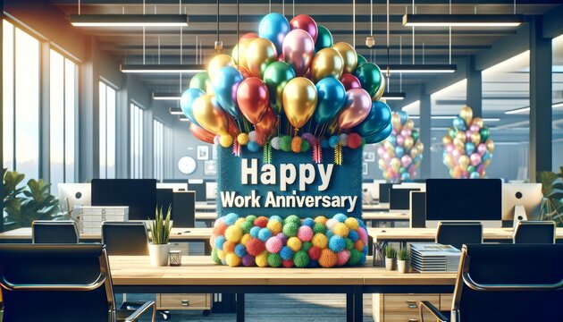 Happy Work Anniversary Celebration in Modern Office