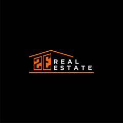 ZE letter roof shape logo for real estate with house icon design