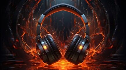 a pair of black headphones with orange lights - Powered by Adobe