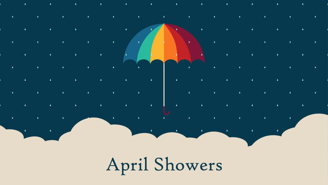 Umbrella in the rain, April showers concept design, vector illustration