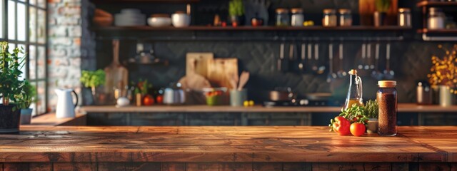 background images about a kitchen and a large table to show products