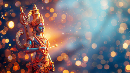 Ram Navami bokeh background with Hindu God Rama and copy space, day celebrates Hindu festival