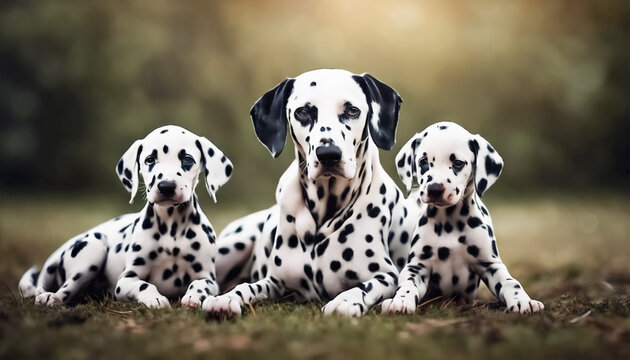 Affetto Familiare- Una Madre Dalmata Accudisce i Suoi Piccoli in uno Scatto Emozionante