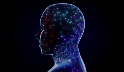 Geometrical man face with stars texture - 3D illustration