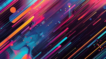 Vibrant abstract cosmic design with neon lights - This image features an energetic mix of neon colors, abstract shapes, and dynamic lines creating a cosmic feel and sense of movement