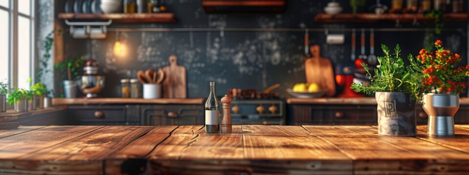 background images about a kitchen and a large table to show products and spectacular and realistic kitchen background