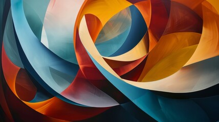 Elegant swirling ribbons in warm tones artwork - An artistic composition featuring flowing ribbon-like structures interwoven in rich warm and cool tones on a large scale