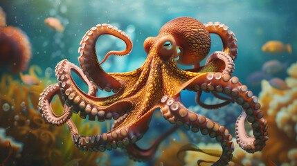 Octopus in the sea.  - obrazy, fototapety, plakaty